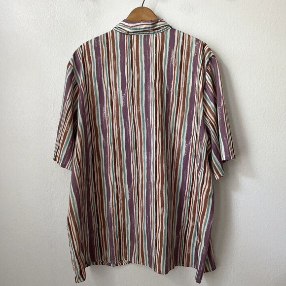 Vtg Bonworth purple rust stripe grandma button short sleeve blouse XXL - Picture 3 of 4